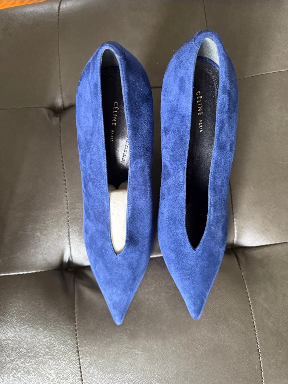 Celine Royal Blue Suede Pointed Toe Pumps